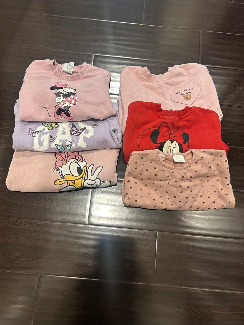 Zara, H&M, GAP Girls Pink & Red Disney Character Sweatshirt Bundle Deal Lot Sale
